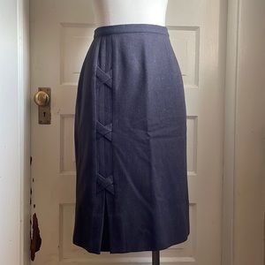 1940’s Chocolate Brown Wool Straight Skirt with X Design Details, Side Zip